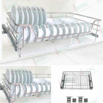 Ngăn kéo để bát đĩa Inox mờ nan vuông 304 cao cấp, ray âm giảm chấn Edel