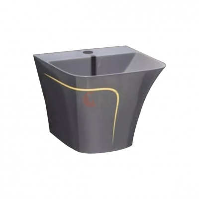 LAVABO TREO TƯỜNG LIỀN KHỐI XÁM VIỀN VÀNG CT-04