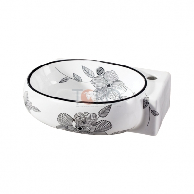 LAVABO GÓC TREO TƯỜNG HỌA TIẾT HOA LG-H12