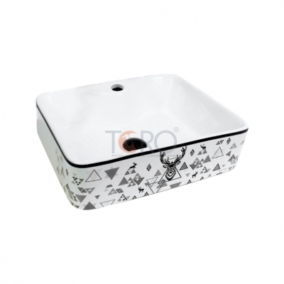 Lavabo sứ hoa văn nghệ thuật đặt bàn T-LB01