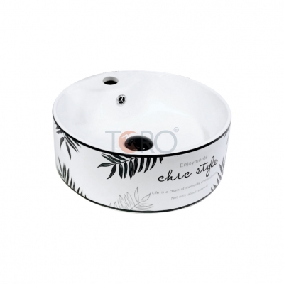 LAVABO SỨ TRẮNG TRÒN HỌA TIẾT T-LB02