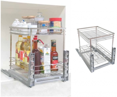 Giá đựng gia vị chai lọ ray âm giảm chấn inox mờ 304 nan dẹt cao cấp Edel.