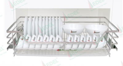 Ngăn kéo đa năng để bát đĩa, xoong nồi, ray âm giảm chấn chất liệu Inox mờ 304 nan dẹt cao cấp Edel
