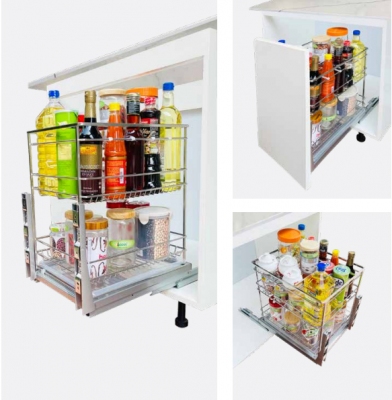 Giá đựng gia vị chai lọ ray âm giảm chấn inox mờ 304 nan vuông cao cấp