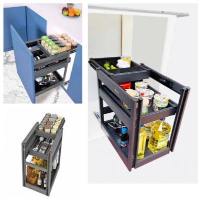 Giá đựng gia vị, chai lọ ray âm giảm chấn, chất liệu hợp kim nhôm cao cấp nano diệt khuẩn