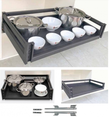 Ngăn kéo đa năng để xoong nồi, ray âm giảm chấn chất liệu hợp kim nhôm cao cấp, nano diệt khuẩn Edel.