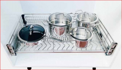 Ngăn kéo đa năng để bát đĩa, xoong nồi, ray âm giảm chấn chất liệu Inox mờ 304 sợi oval cao cấp Edel