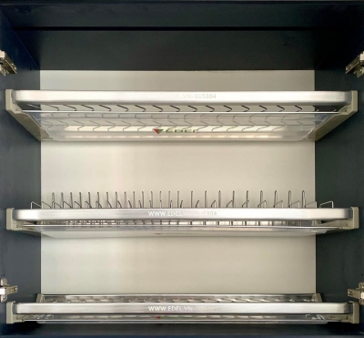 Giá để bát đĩa 3 tầng inox cao cấp có khay hứng nước Edel.