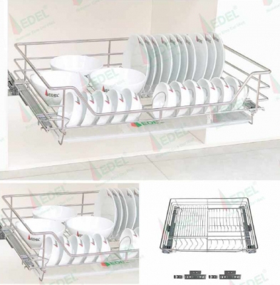 Ngăn kéo để bát đĩa Inox 304 mờ nan tròn cao cấp, ray âm giảm chấn