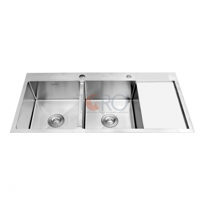 CHẬU RỬA CHÉN 2 HỘC CÓ CÁNH KÈM BỘ XẢ